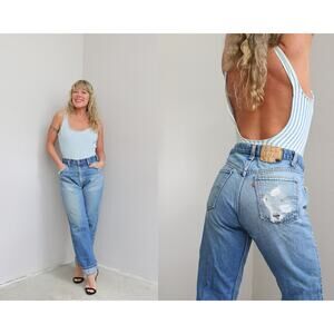 1980's Vintage Levi's Distressed 505 USA Made Jeans Women's MD LG 34" 35" Waist